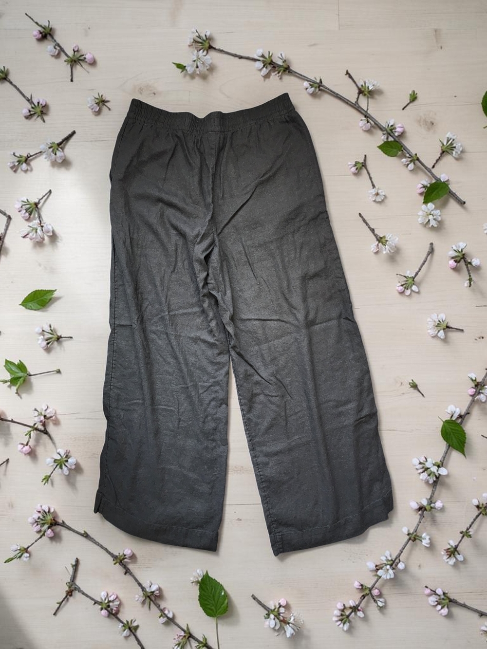 a new day Wide Leg Drawstring Linen Rayon Blend Pants Size L - Picture 2 of 8